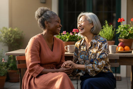 Mature women laughing, sniling